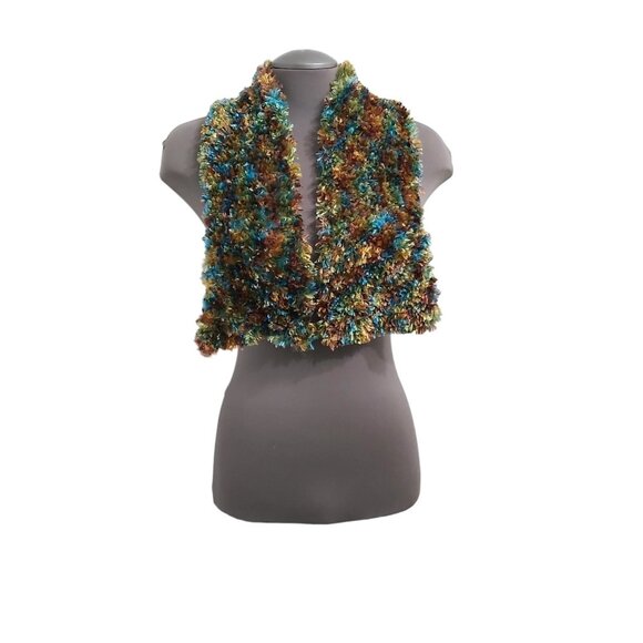 Fuzzy Soft Scarf Eyelash Yarn Handmade Crochet Knit Boa Multicolor Size 40 x 5 - Picture 1 of 9